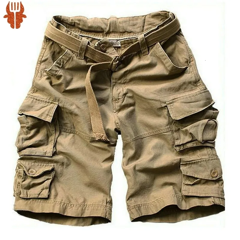 Herr shorts sommar multi-pocket kamouflage mens shorts casual lös camo knälängd herr last shorts med bälte s-3xl 230531