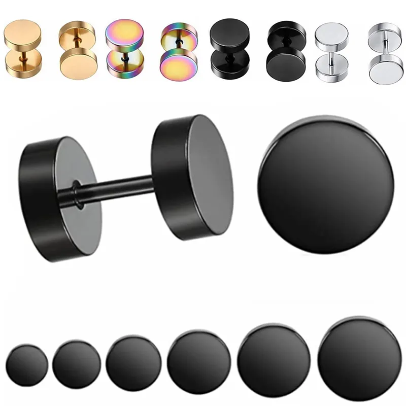 Rvs Barbell Stud Oorbel Voor Mannen Vrouwen 3-14mm Zwarte Oorbellen Voor Mannen Stud Punk Gothic nep Oor Gauge Oorbel Stud