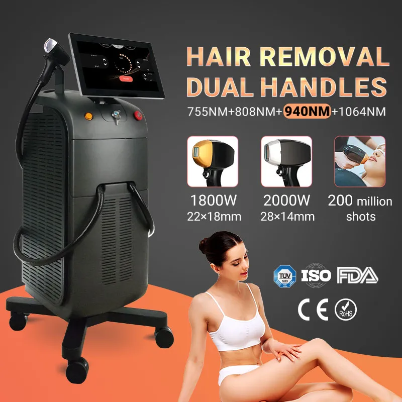 2 handles laser hair removal machine 755 1064 940nm 808nm diode laser SPA use equipment