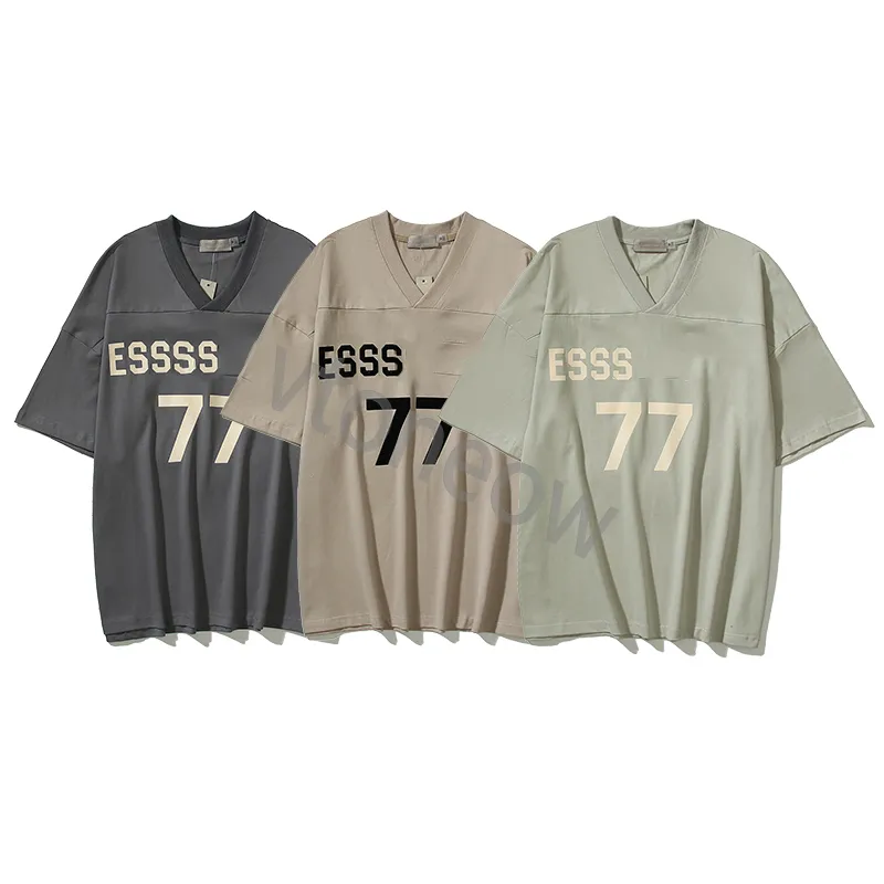 High Quality Men's T-shirts Designer Essen Flocked 77 Letter Men's and Women's V-neck FOG Short Sleeved Fears T-shirt