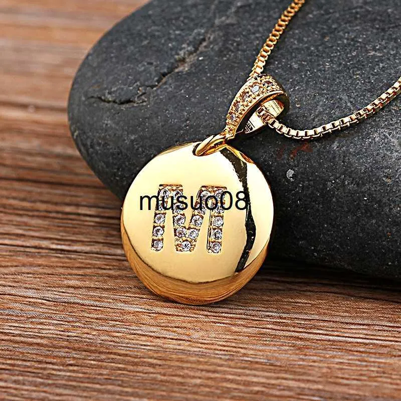 Pendentif Colliers Mode 26 Lettres Pendentif Collier Pour Femme Filles Mignon Or Couleur Cuivre Zircon Rond Collier Fine Fête De Mariage Bijoux J230601