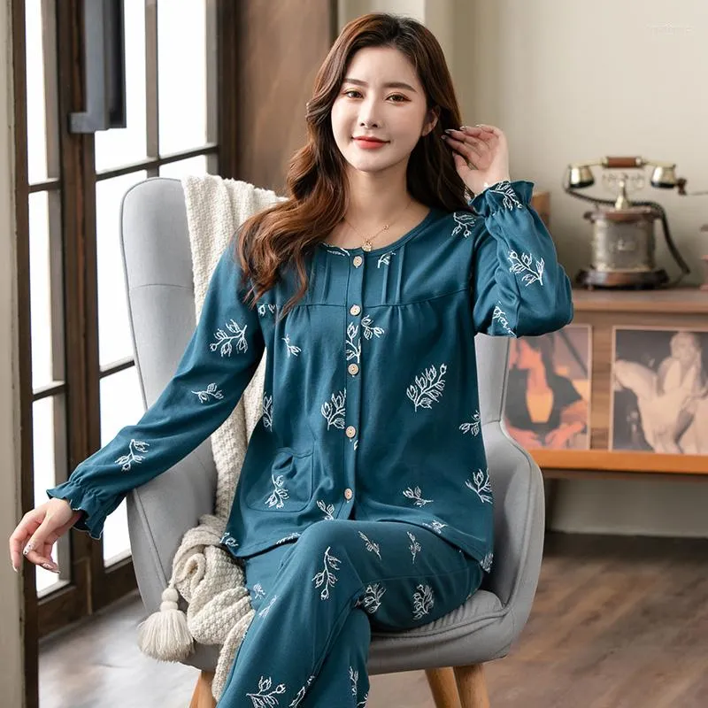 Floral Cotton Pajamas For Women Elegant Long Sleeve Nursing