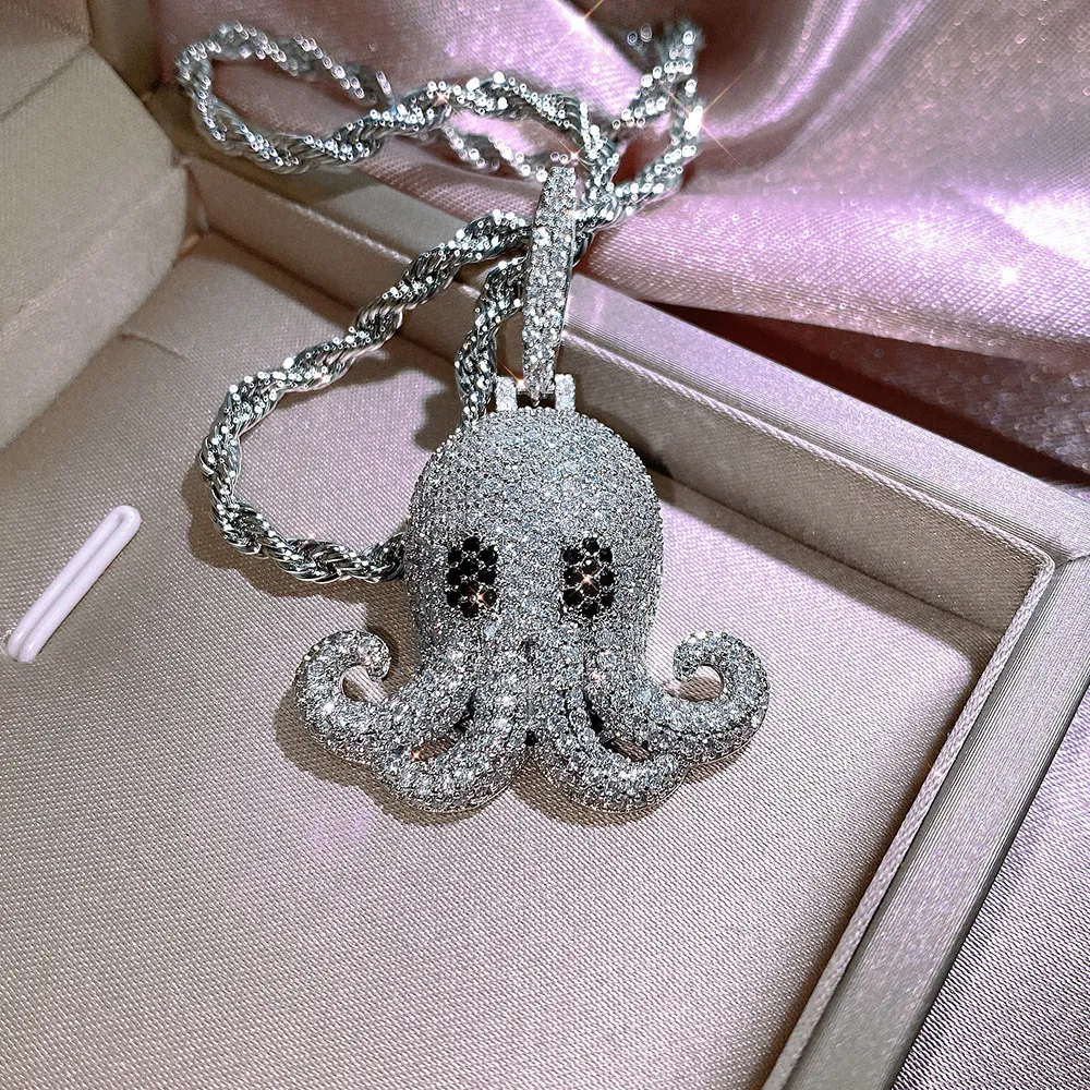 Handgemaakte Iced Out Octopus Hanger Ketting HipHop Sieraden Voor Vrouwen Mannen Micro Pave Zirkoon Rock Hanger Gift