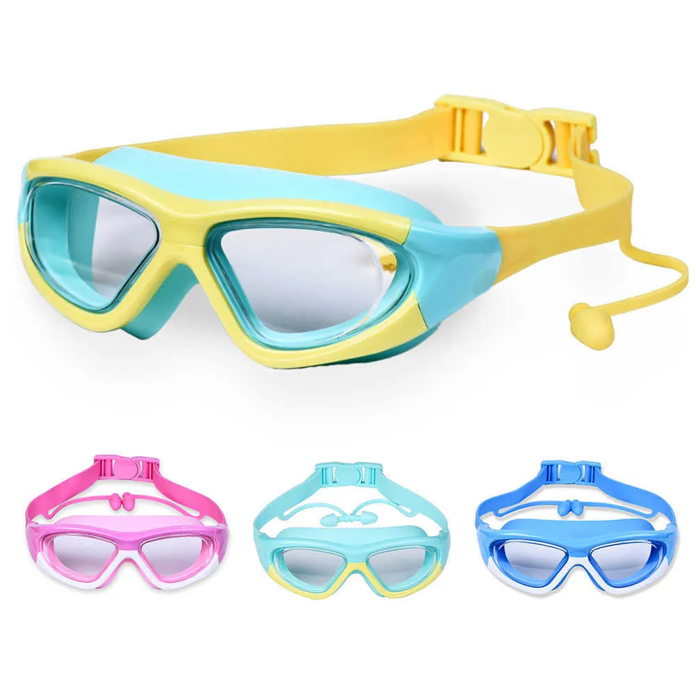 Schutzbrille Antibeschlag mit Ohrstöpseln UV-beständig wasserdicht Schwimmbad für Kinder 3-12 Jahre Tauch- und Surfbrille Strandzubehör P230601