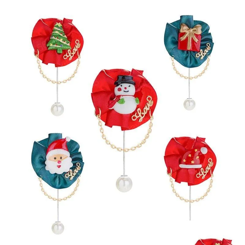 Stift broscher julbrosch stift imitation pärlor hänge träd jultomten snögubbe krans tyg kvinnliga smycken gåva droppe leverera dhj3a