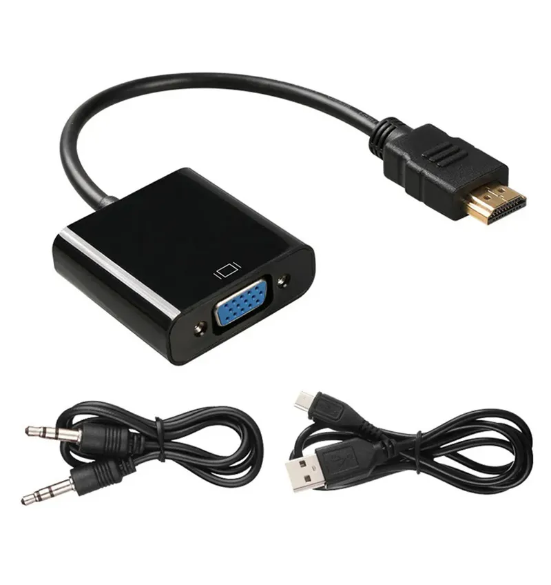 1080P HD mâle vers VGA femelle convertisseur de câble numérique vers analogique vidéo Audio alimentation adaptateur HDTV pour ordinateur tablette