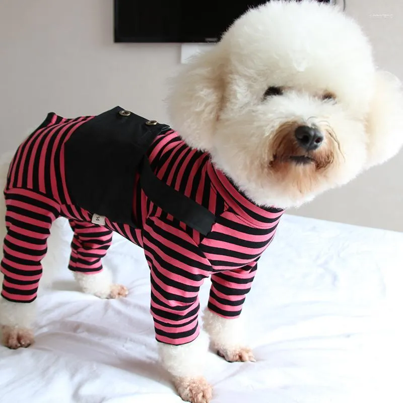 Chien Vêtements Pet Jumpsuit Mince Pur Coton Rayé Chiot Vêtements Dos Avec Gilet Protéger Ventre Pyjamas Pour Petits Chiens Chihuahua Salopette