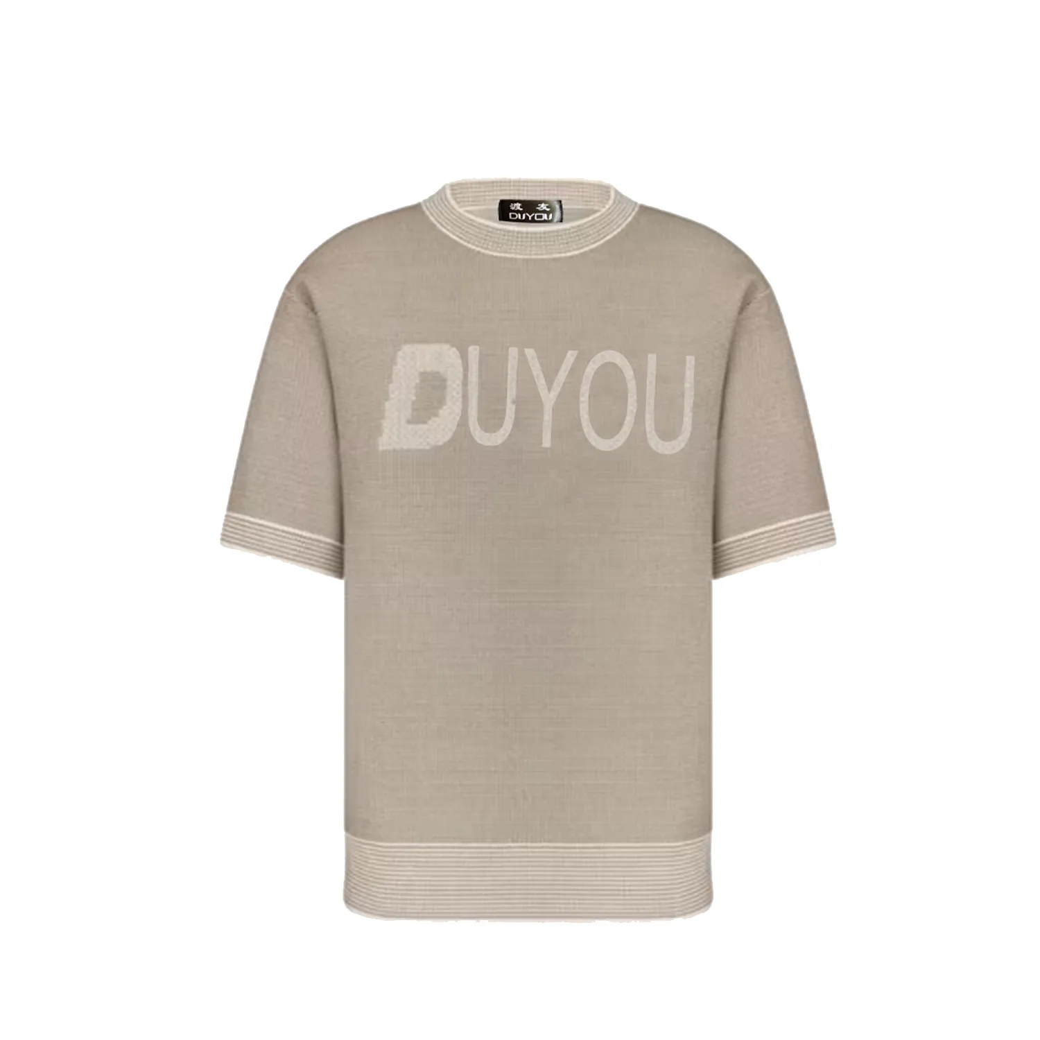 DUYOU Men's T-Shirts Beige Cotton Blend Knit Sweater Print Color Casual Stretched Slim Fit Homme Pullovers Men's Clothing Tops 84596