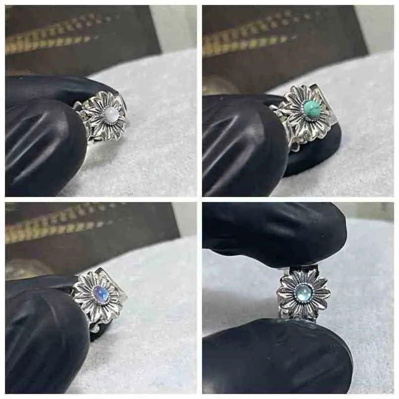 70% di sconto gioielli di design bracciale collana anello Turchese margherita fiore femminile Sterling sterling usato petalo anellonuovi gioielli