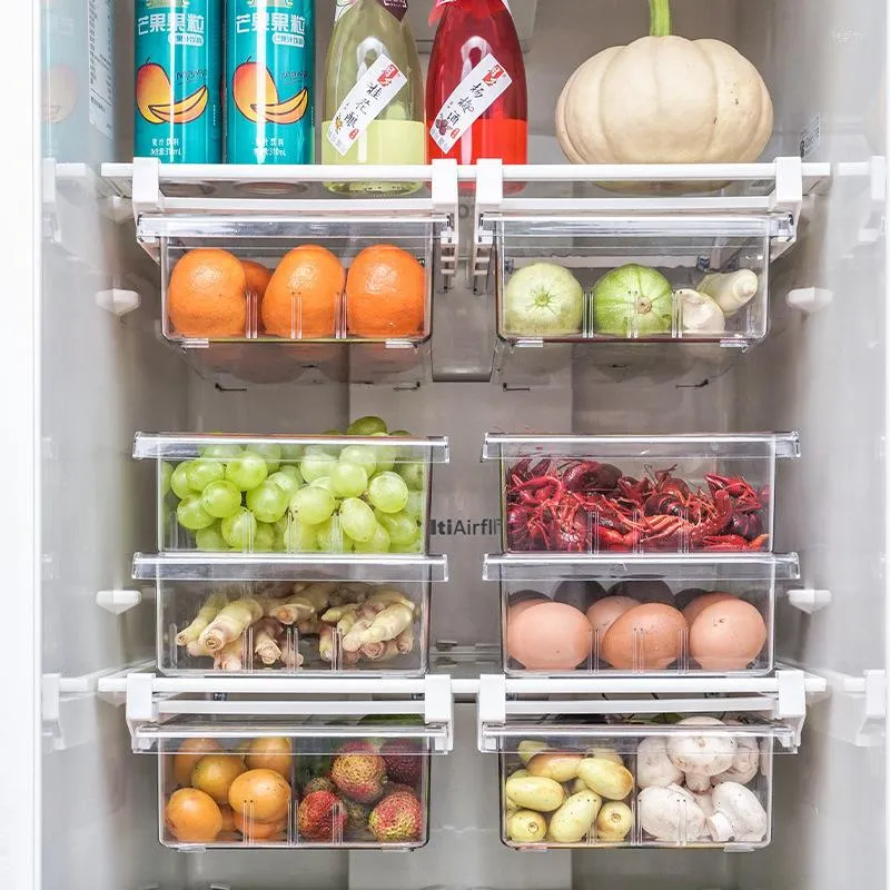 Förvaringsflaskor 4/8 Grid Kitchen Fruit Egg Organizer Rack Box Kylskåp fryshylla Hållare Pull-Out Drawer Space Saver