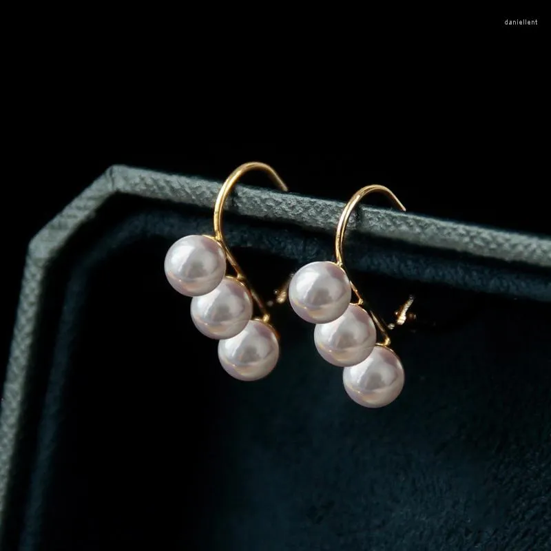 Dangle Earrings Retro Style Pearl Women's18Kゴールドメッキバランスビーム3ビーズのデイパーソナリティシンプル