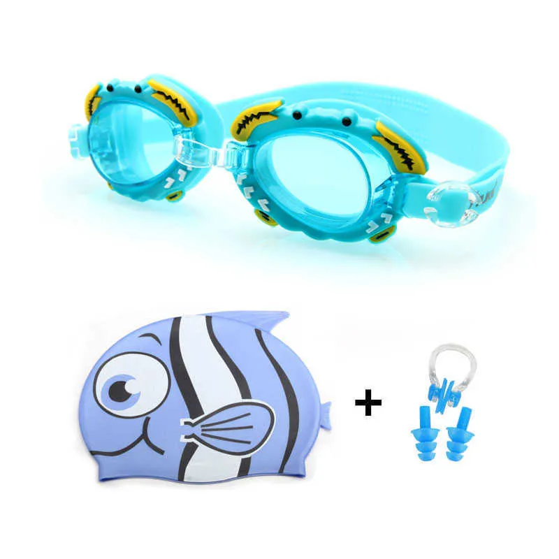 Goggles pojkar och flickor skyddsglasögon silikon Dolphin Fish Cap Ear Plug Nose Set Diving Waterproof Children's Swimming Glasögon P230601 Bra