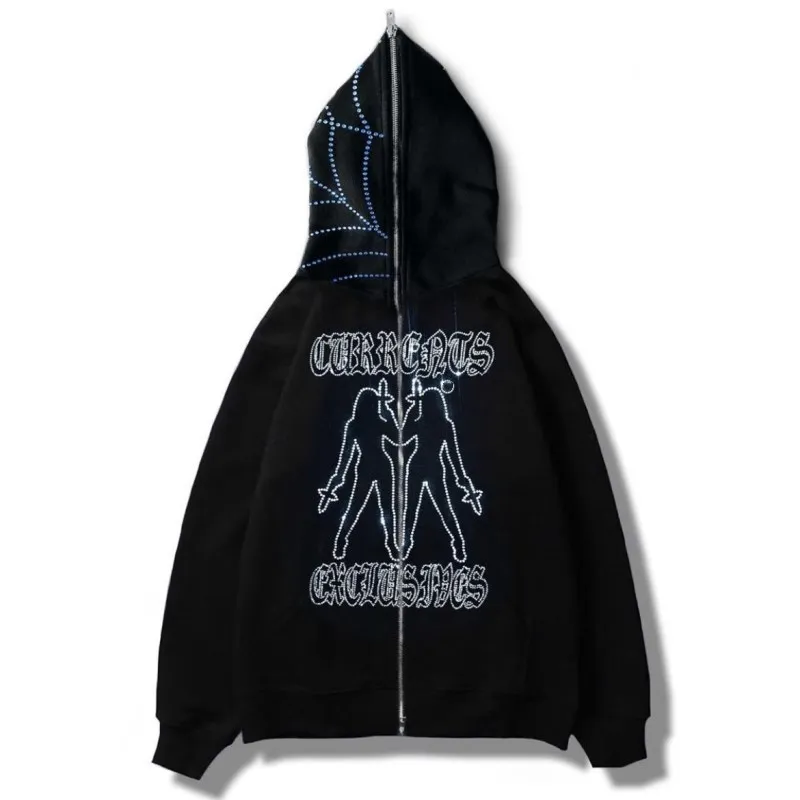 トップス L.G.B Sculls Hooded Zip Up Jaket Parker Udeniy Womens Y2K Zip Up Hoodie Mens Rhinestone Cross