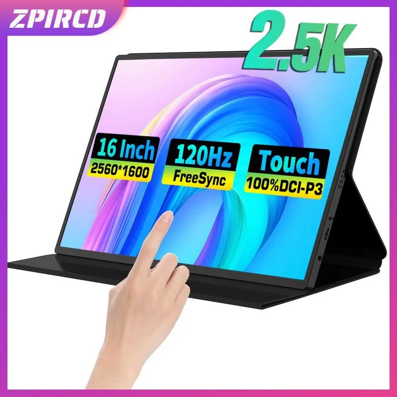 Monitors 16 "2.5K 120Hz Touchscreen Portable Monitor 2560*1600 16 10 100%sRGB Display Game Screen For Laptop Mac Phone Xbox PS4/5 Switch