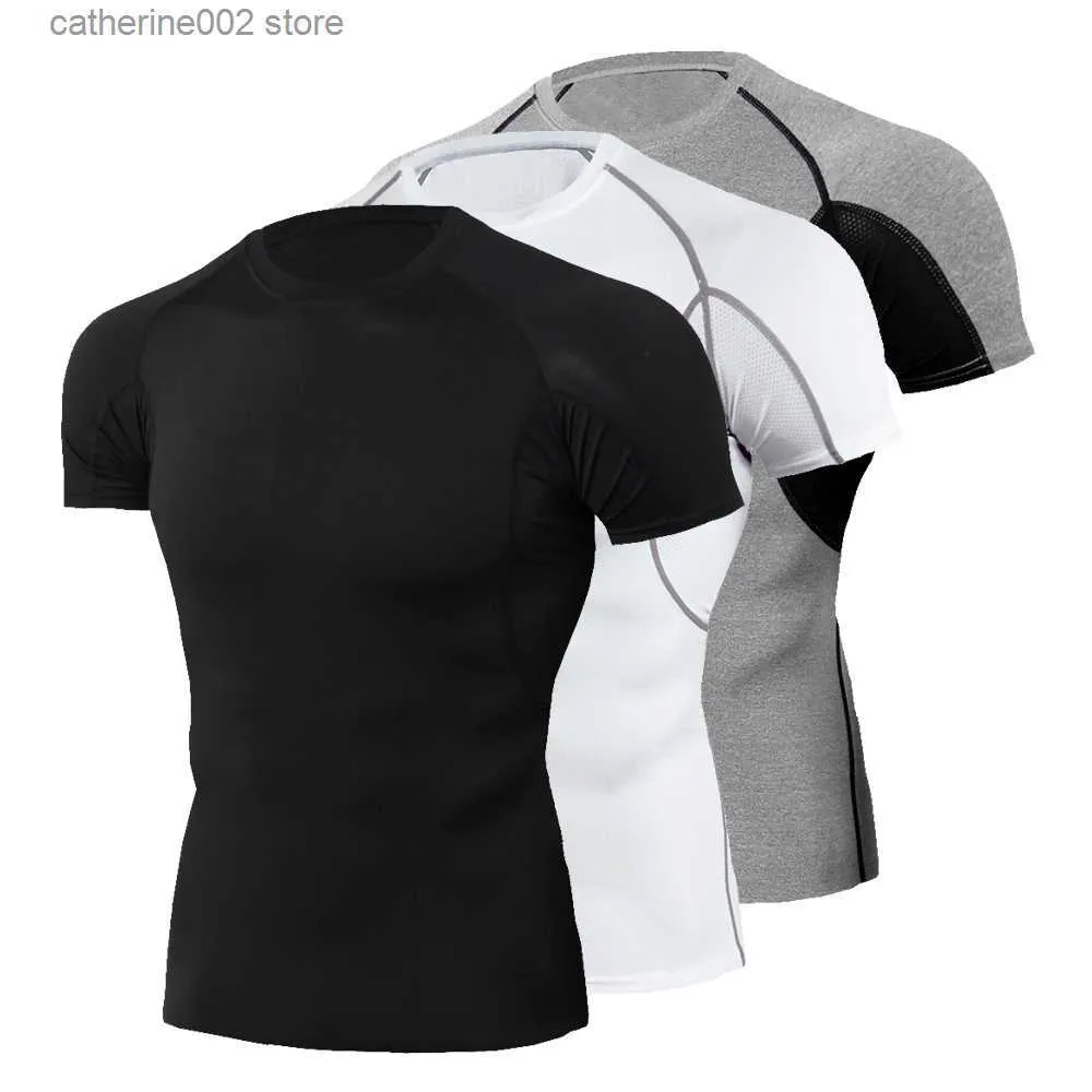 T-shirts pour hommes Gym T-shirt pour hommes Basketball Football Compression Shirt Hommes Bodybuilding Tops Tee Tight Rashguard T-shirts Manches courtes Vêtements T230601