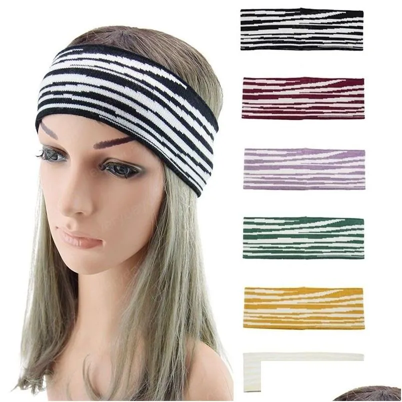 Diademas Uni Zebra Pattern Hairband Hip Hop Cool Fashion Hair Scrunchie Knitted Stretch Winter Headscarf Accesorios para mujeres Drop Dhx9A