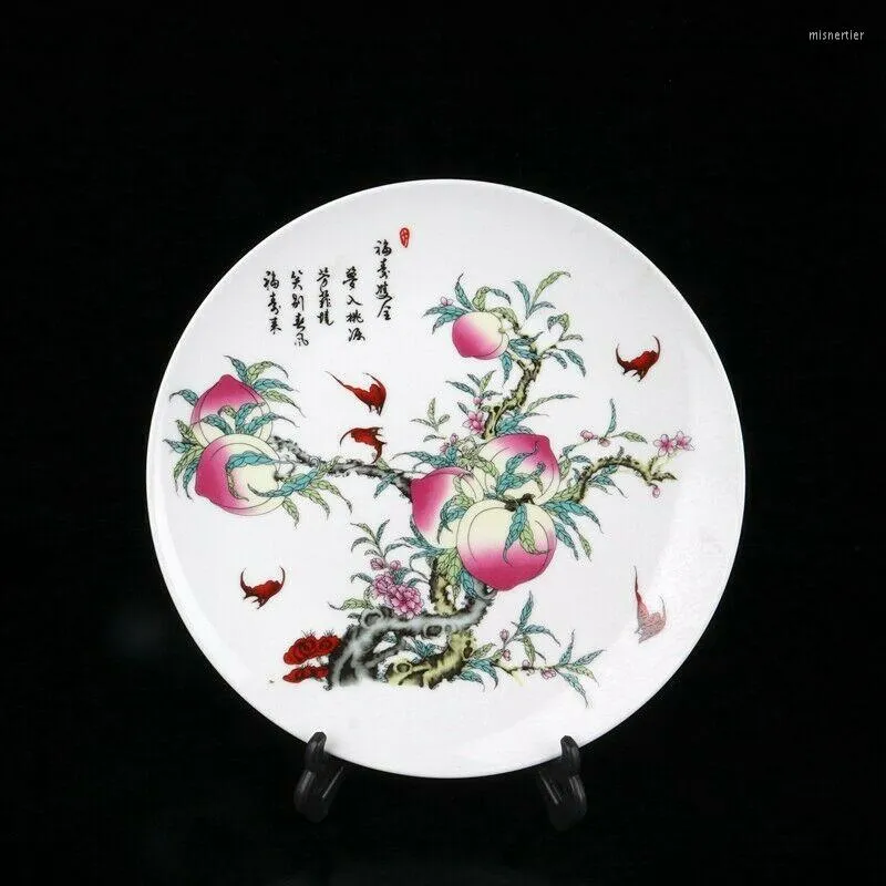Teller, altes chinesisches Porzellan, farbig, handbemalt, Shou Tao-Muster