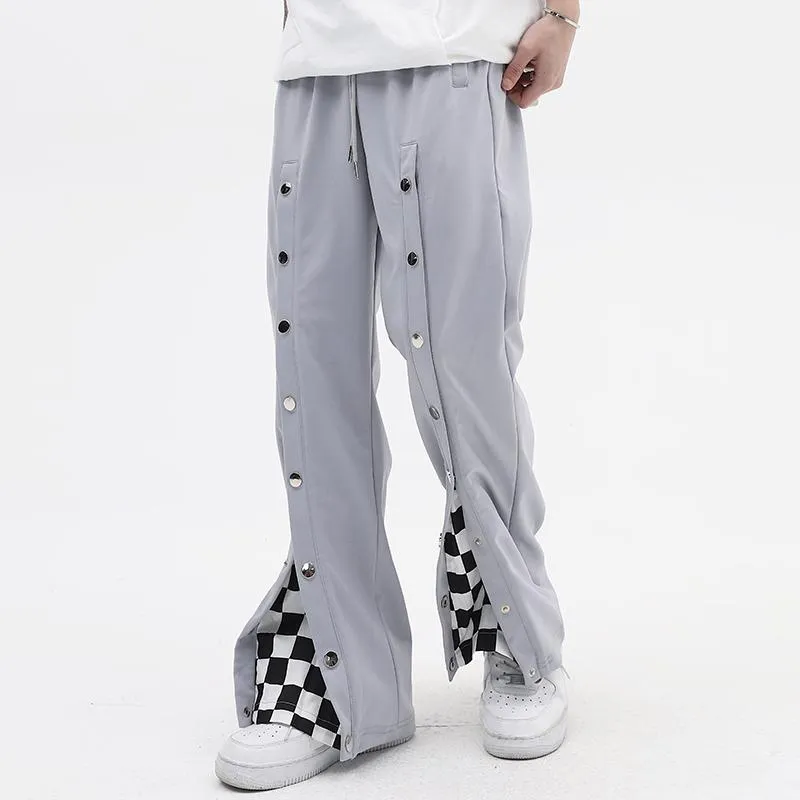 Sweatpants Front Long Button Drawstring Casual Trousers Men and Women Harajuku Retro Wide Leg Patchwork Hip Hop Straight Track Pants