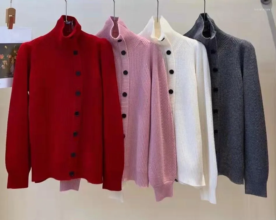 Kadın Sweaters yün 2023 Sonbahar Kış Külotları Bayanlar Boşaltma Düğmesi Deco Uzun Kollu Gündelik Beyaz Pembe Kırmızı Gri Jumper'lar