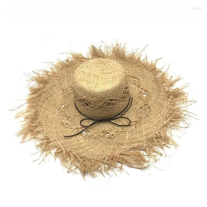 Wide Brim Hats Women Straw Hat Hollow Designed Bowknot Buckle Beach Vacation Protections Fashionable Accessory