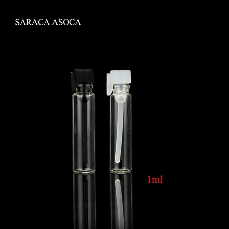 Escovas 960pcs 0,5 ml 1 ml de mini garrafa de perfume de vidro transparente Recipiente de pulverização de óleo pequeno 1 ml de teste de perfume de vidro instalado tubo
