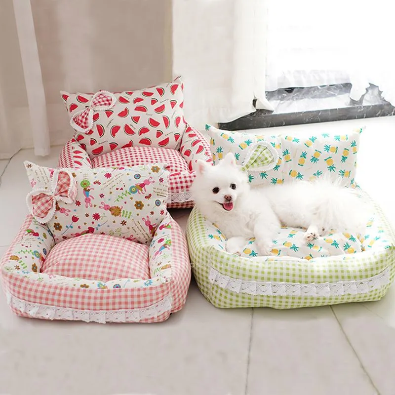 Penne Pastorale Principessa Rosa Cuccia per cani Morbido floreale Bella casa per gatti Divano per cani di piccola taglia Cestino per animali Bichon Teddy Forniture per cani