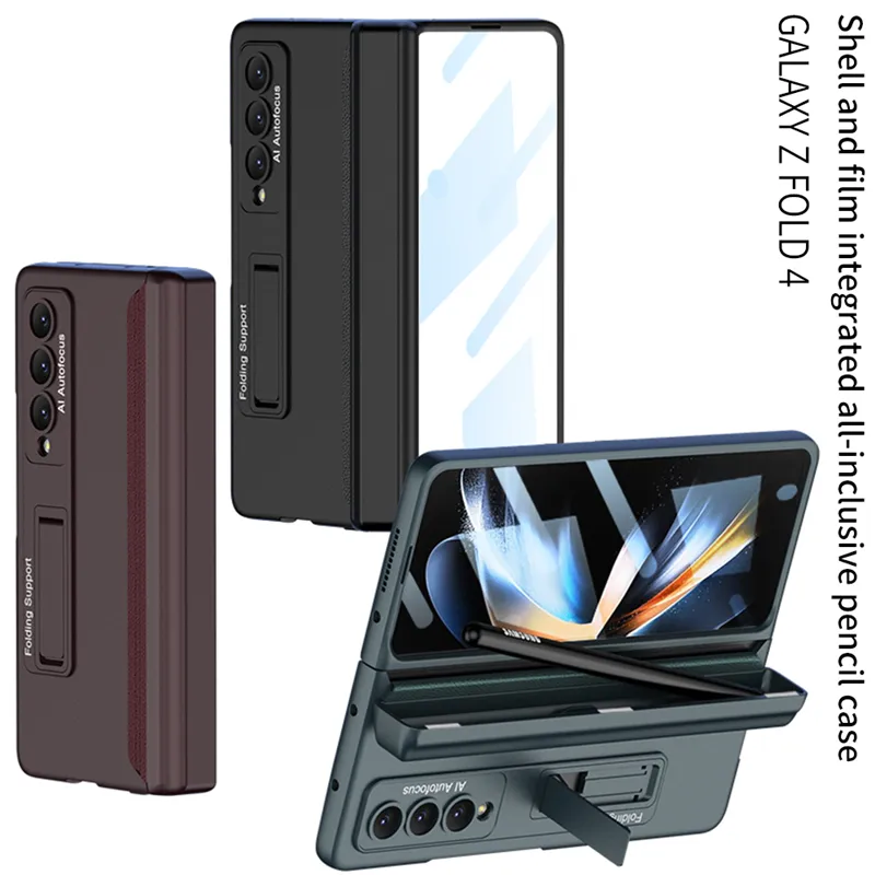 Capa de telefone Vogue com dobradiça magnética luxuosa para Samsung Galaxy Z Fold4 5G S Slot Holder Suporte invisível Antiderrapante Hybrid Fold Shell com película protetora