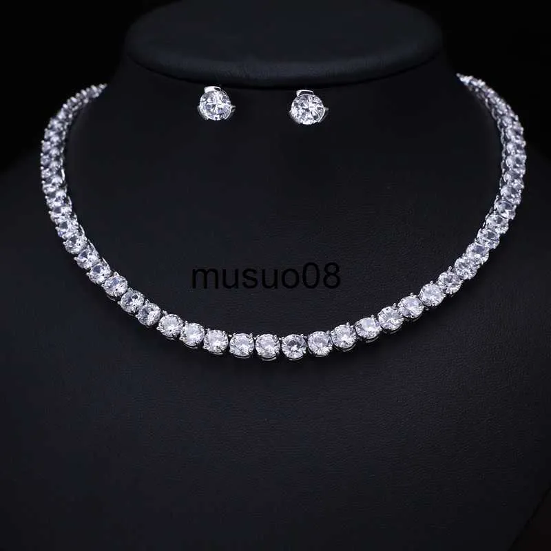 Pendanthalsband JanekellyClear AAA Cubic Zircon Jewelry Set Earrings /Necklace Promotion Nickel Free Factory Price J230601