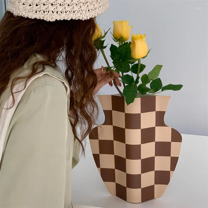 Vaser Creative Checkerboard Flower Pot For Dining Table Centerpiece Decor Wedding Bedroom Desktop Ornaments Arrangement Vase