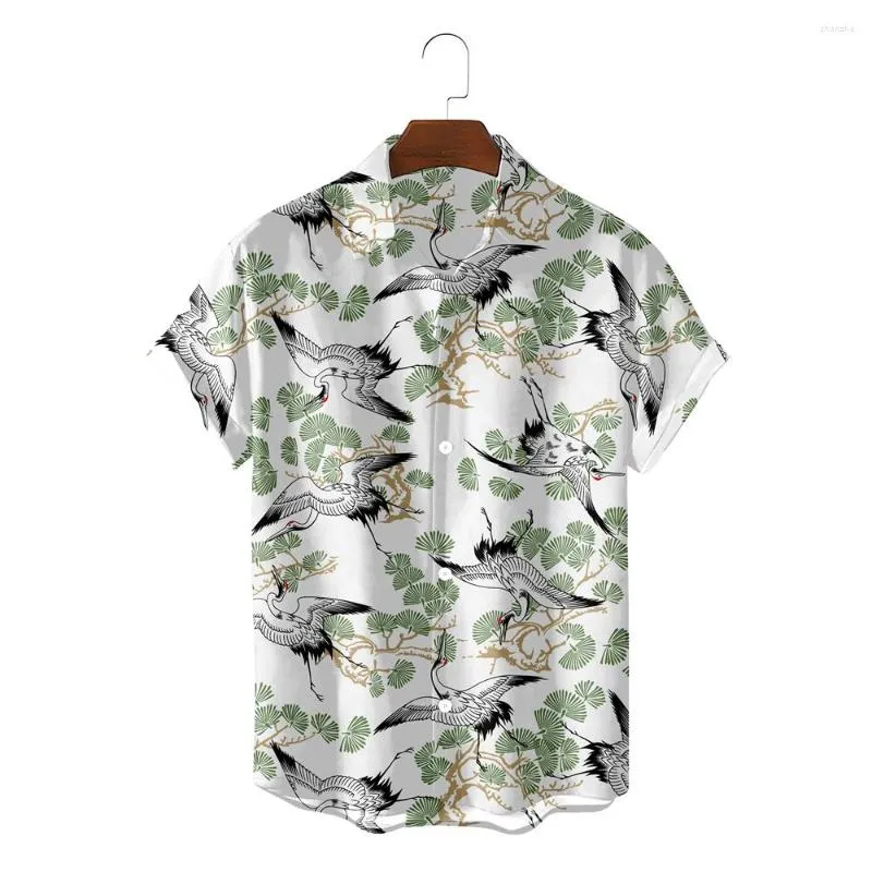 Mäns casual skjortor sommarmärke mode lös 3d flamingo hawaiian 2023 trend manlig streetwear mångsidiga fåglar tryck sociala bowling blusa