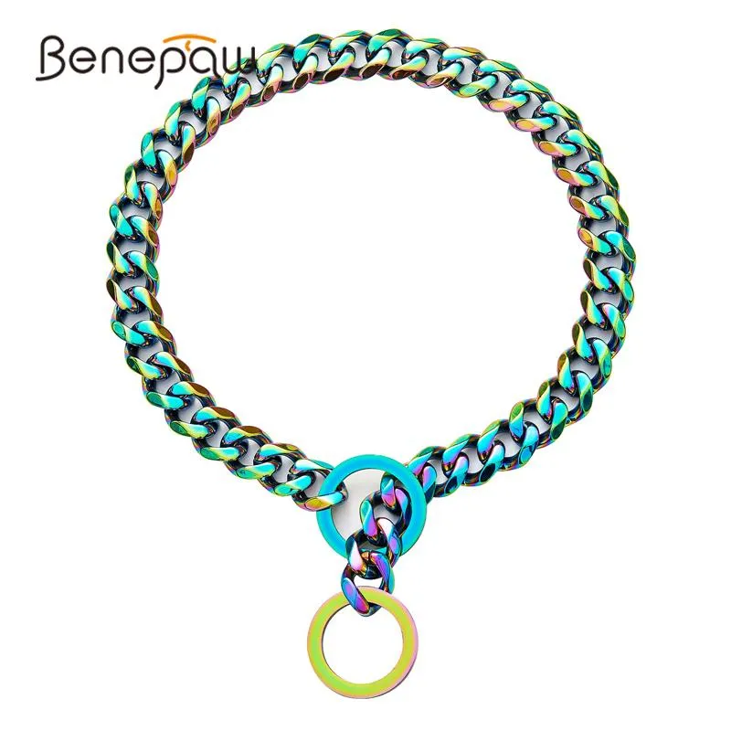 Collars Benepaw Strong Dog Chain Collar Strong Heavy Duty Pet Collar 15mm Thick Wide Stainless Steel Multicolor Cuban Link Choke Chain