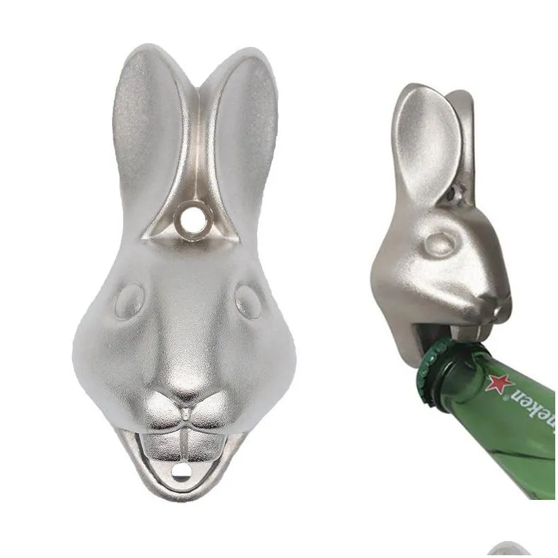 Ouvre-bouteille mural tête de lapin ouvre-bouteille en alliage de zinc verre à bière avec outil à vis vin cuisine bar accessoires Dbc Drop Delivery H Dhkpn