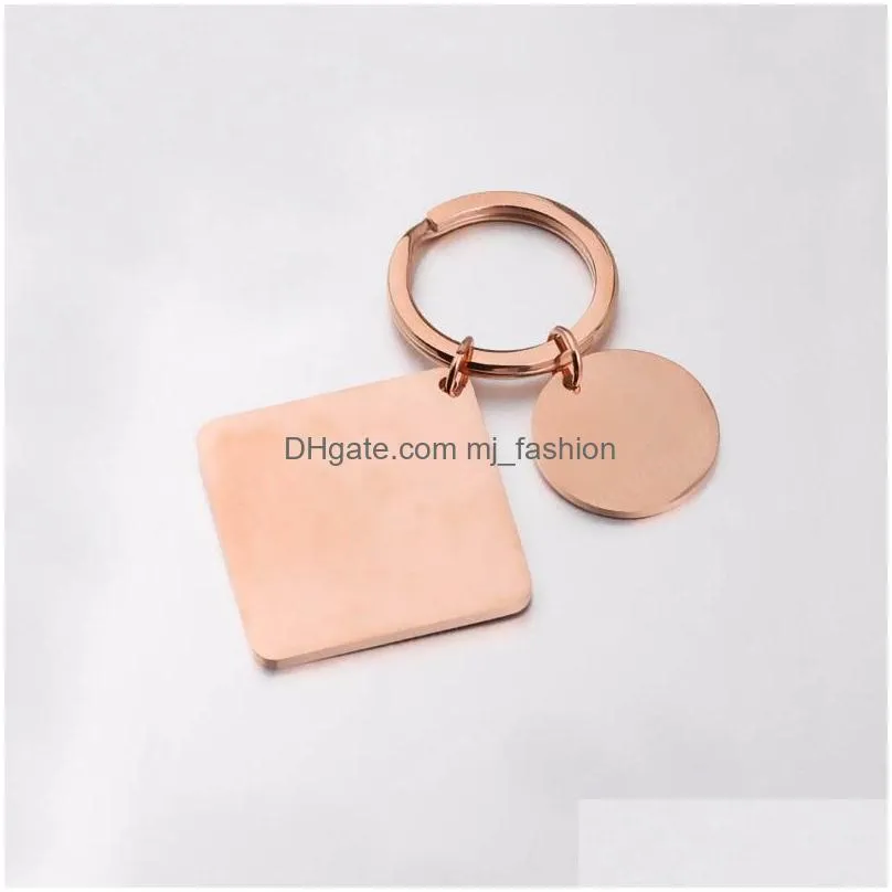 Key Rings Stainless Steel Square Keychain Handmade Diy Blank For Engrave Metal Ring Mirror Polished Chain Jewelry Gift Drop Delivery Dhanw