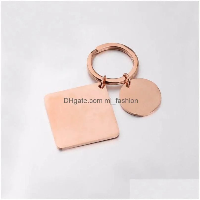 Chaveiros Aço Inoxidável Chaveiro Quadrado Feito à Mão Diy Em Branco Para Gravar Anel De Metal Espelho Polido Corrente Jóias Presente Drop Delivery Dhanw