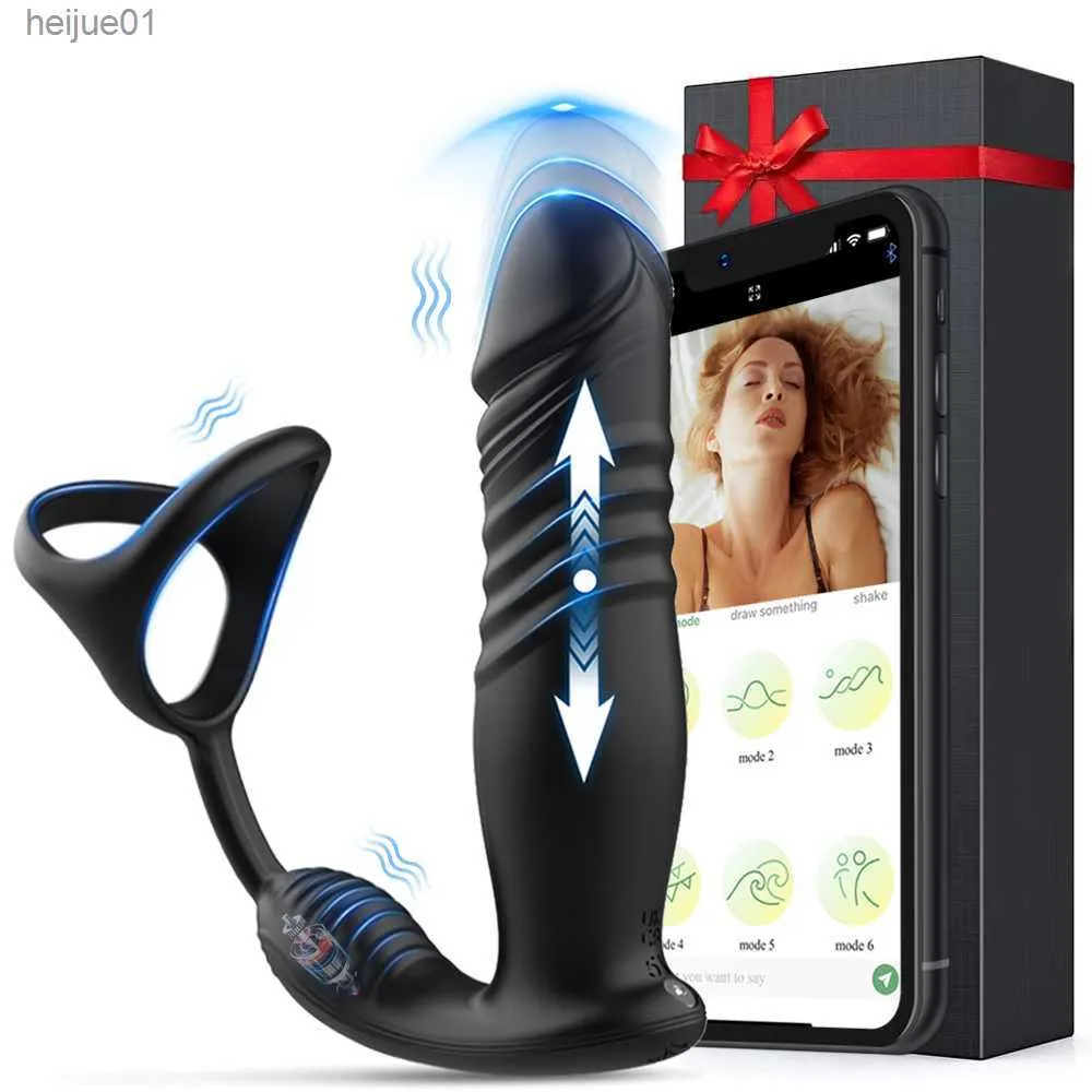 APP Bluetooth Prostate Vibrator for Men Gay Anal Butt Plug Cock Penis Ring Thrusting Prostate Massager Male Masturbator Sex Toys L230518