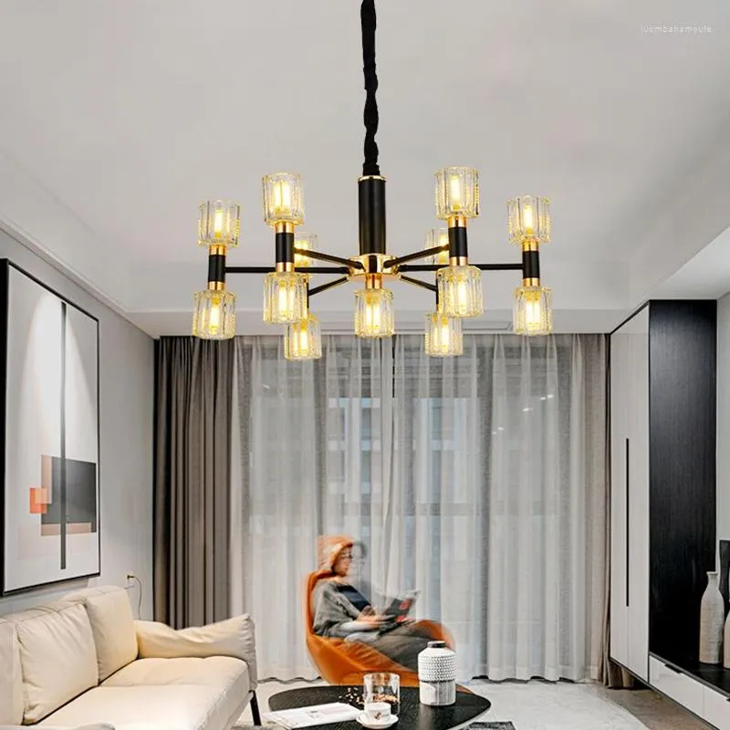 Lustres Moderne Led Lustre Éclairage Minimaliste Cristal Noir Pendentif Pour Salon Chambre À Manger Lampe Luminaires