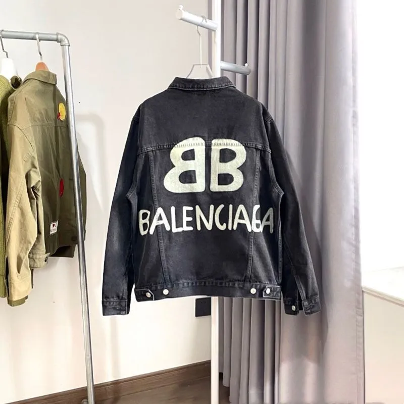 Men's Jackets 22s Spring and Autumn European American personality behind B graffiti high street water washing cowboy jacket 230531