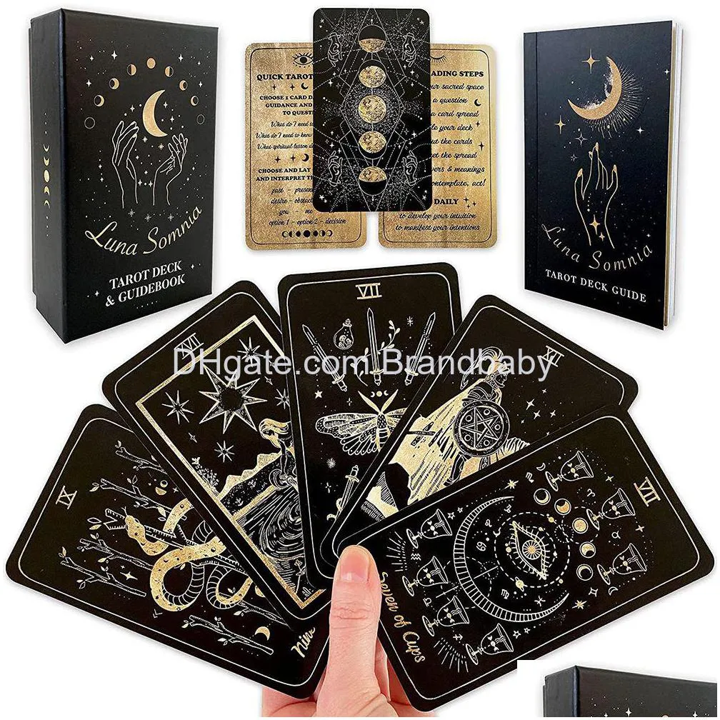 Jeux de cartes Luna Somnia Tarot Shores Of Moon Deck avec guide Box Game 78 cartes complètes Fl Starry Dreams Astrologie céleste Witc Dhgpd