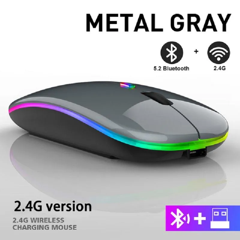 Fareler Xiaomi Bluetooth Kablosuz Fare, bilgisayar dizüstü bilgisayar için şarj edilebilir RGB fare ile PC MacBook MacBook Gaming Fare Gamer 2.4GHZ 1600DPI