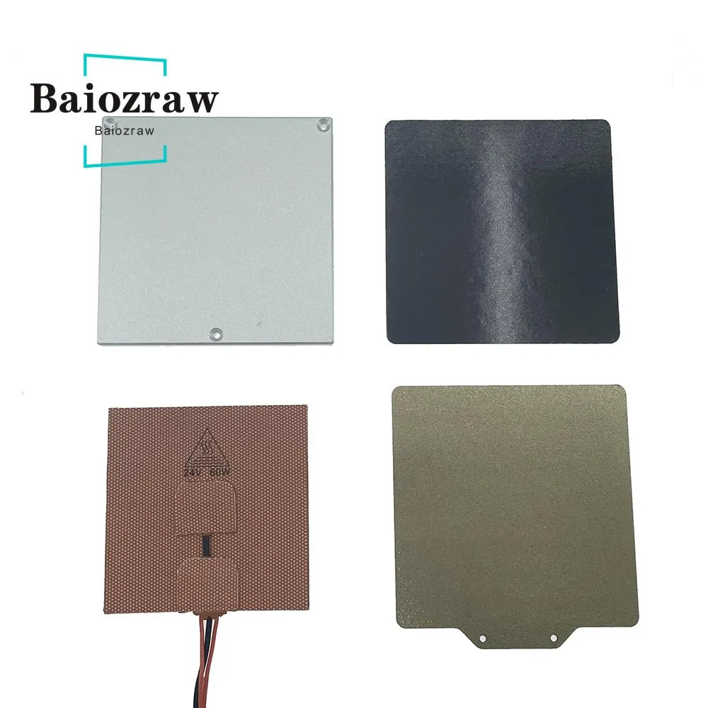 Digitalização Baiozraw v0.1 Kit de cama aquecida de impressora 3D 24v 60W Pad 120*120 Placa de alumínio e folha de aço PEI para voron 0,1 partes