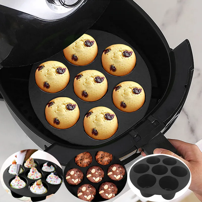 21CM Silicone Air Fryer Pot Tray BBQ Barbecue Pad Plate Airfryer Oven  Baking Mold Pot Food Safe Reusable Square Air Fryer Pan