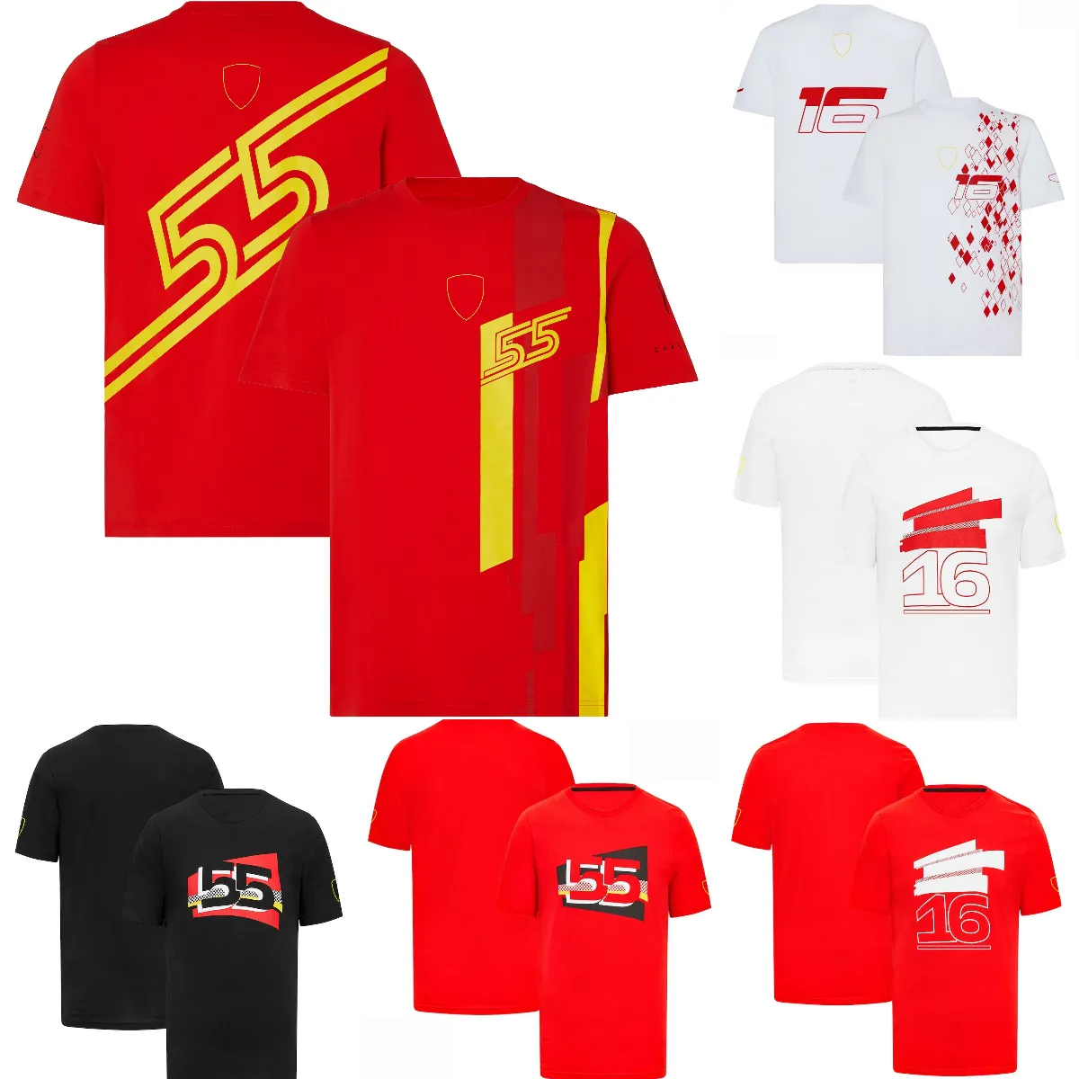 サマーF1チーム共同署名ファンTシャツ2023フォーミュラ1レッドショートスリーブTシャツ同じスタイルレーシング服トップジャージープラスサイズ
