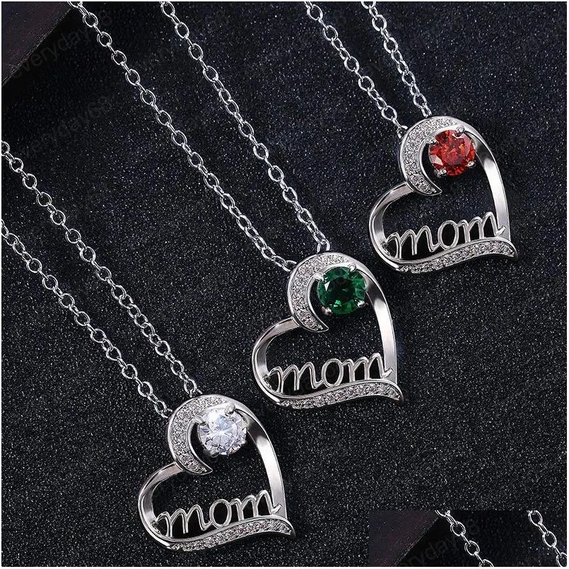 Kolye Kolyeleri Anneler Günü Kolye Moda Mom Letter Love Crystal Charms Ana Mücevher Aksesuarları İçin En İyi Hediye Dalgalanma Teslimat Dhbqk