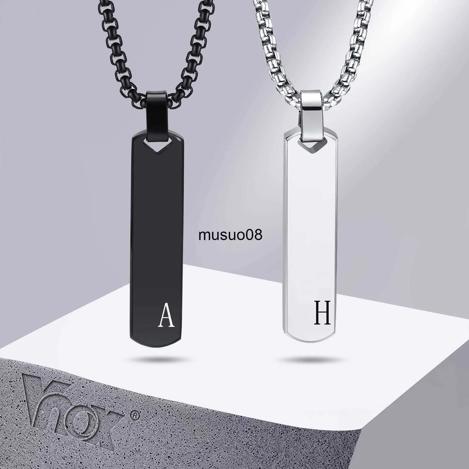 Pendant Necklaces Vnox Initial Bar Necklace for Men Thick Geometric Vertical Bar Pendant with A-Z Letters Casual Simple Collar Gift for Him J230601