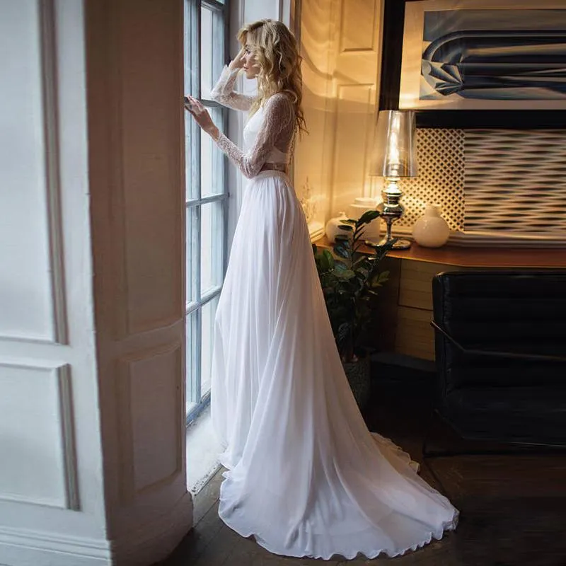 Vestidos Elegante falda de boda de gasa blanca Una línea de tren de barrido Faldas largas nupciales Mujeres hasta el suelo Falda larga de gasa de seda Saia Longa