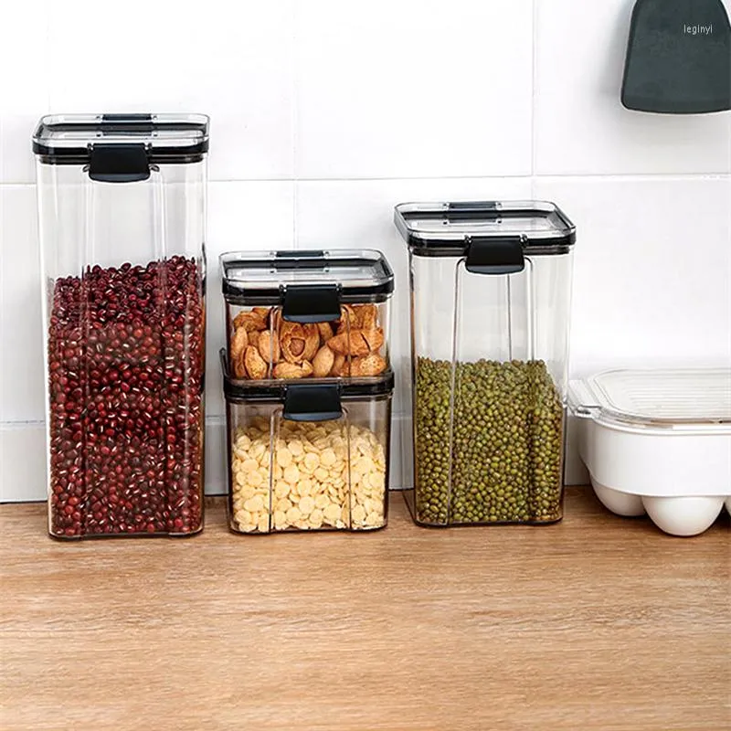 Opslag Flessen Set Van 4 Stuks Plastic Luchtdichte Granen Container Met Schaal Display Keuken Droge Voedsel Doos Koelkast Geur proof Organizer