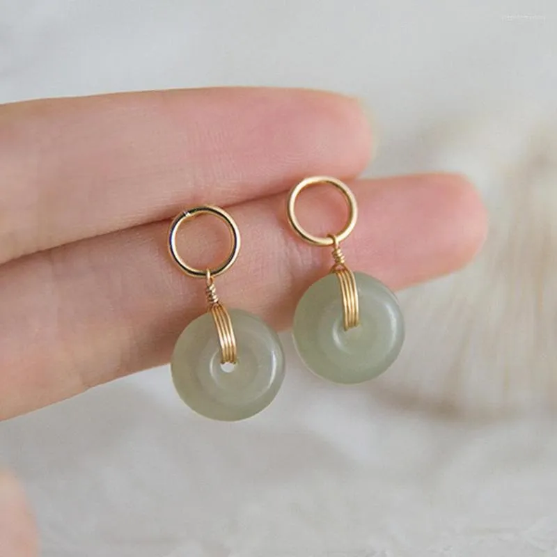 Dangle Boucles D'oreilles Vintage Mode Concise Vert Émeraude Pierres Précieuses Goutte Pour Les Femmes 14k Or Couleur Bijoux Brincos Chanceux Cadeaux D'anniversaire