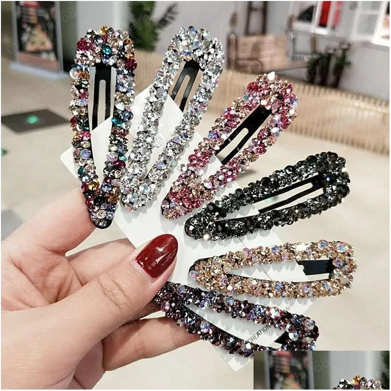 Hårklämmor Barrettes bling fl Rhinestone Crystal Hairpin Girl Handgjorda pärlstav sidstift Barrette Sparkle Ornament Accessories Gift DHHG7