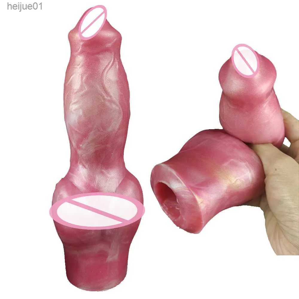 Sex Toy For Men Penis Silicone Mixed Color Male Masturbator Dog Knot Penis Sleeve Large Dildo Sheath Cock Extender Enlargement L230518