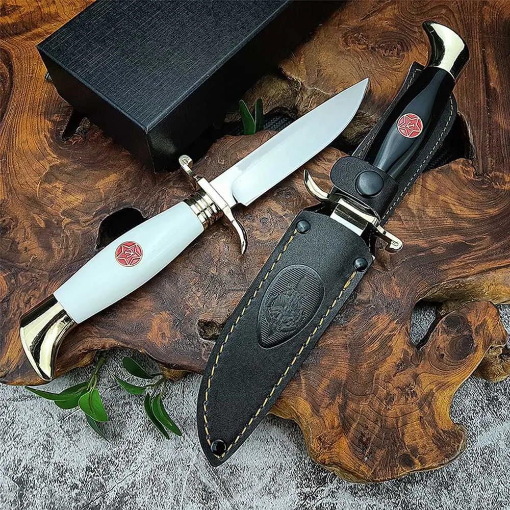 Russian Nkvd Ussr Finka NKVD Outdoor Fixed Blade Knife for Camping Hunting 440C Blade Tactical Military Knife EDC Defense Tool 265
